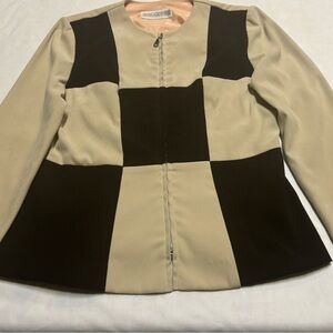 Vintage ‘90s Jessica Howard‎ Beige & Black Color Block Zip-Up Blazer S/M?
